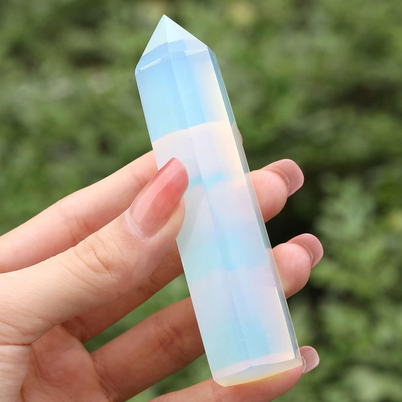 LAIDANLA Opal Healing Crystals Wands 3.5-4" Polishing Natural Reiki Energy Wand Stone Hexagonal Point Obelisk Large Crystal Gemstones for Meditation