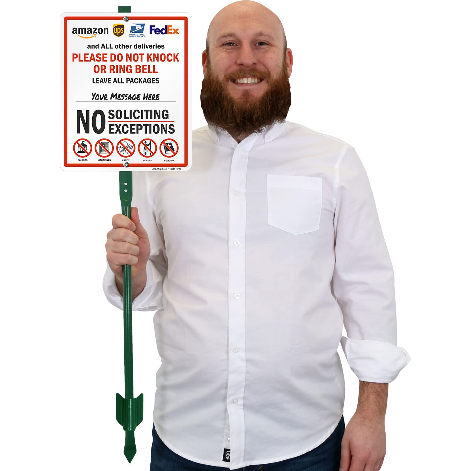 SmartSign Cartello da cantiere con scritta "Leave Packages Here - All Deliveries Do Not Knock/Ring Bell, No Soliciting", in alluminio laminato antiruggine da 40 mil, altezza 91,4 cm, realizzato negli
