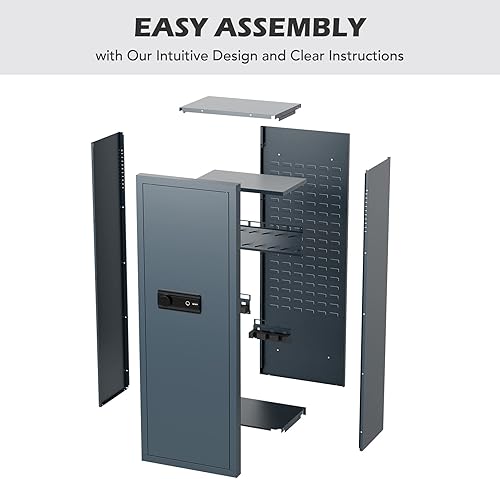 Miniatura 5 de HIRAM Caja fuerte grande para pistolas y rifles caseros, armario biométrico seguro para pistola con cerraduras de teclado de huellas dactilares,