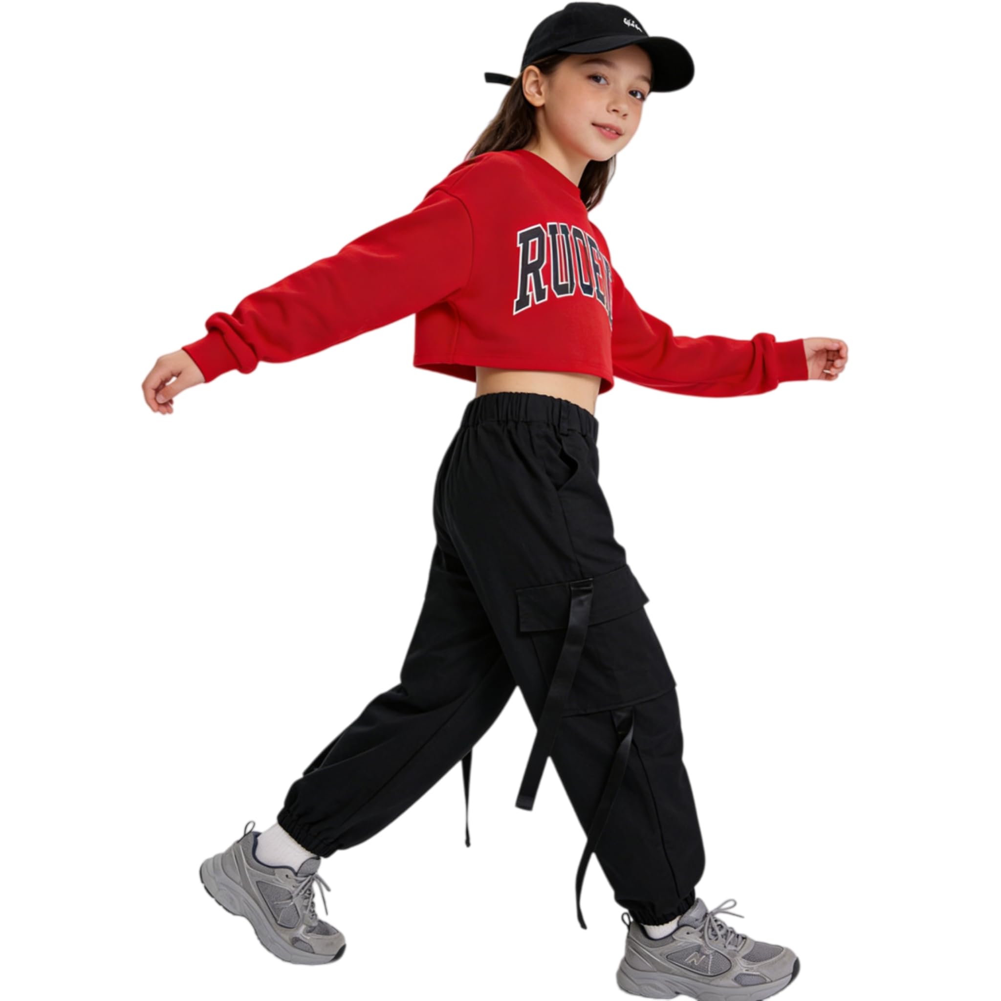 Rolanko Mädchen Hip Hop Hose Kinder Cargohose Elastische Jogginghose für Streetwear Tanz