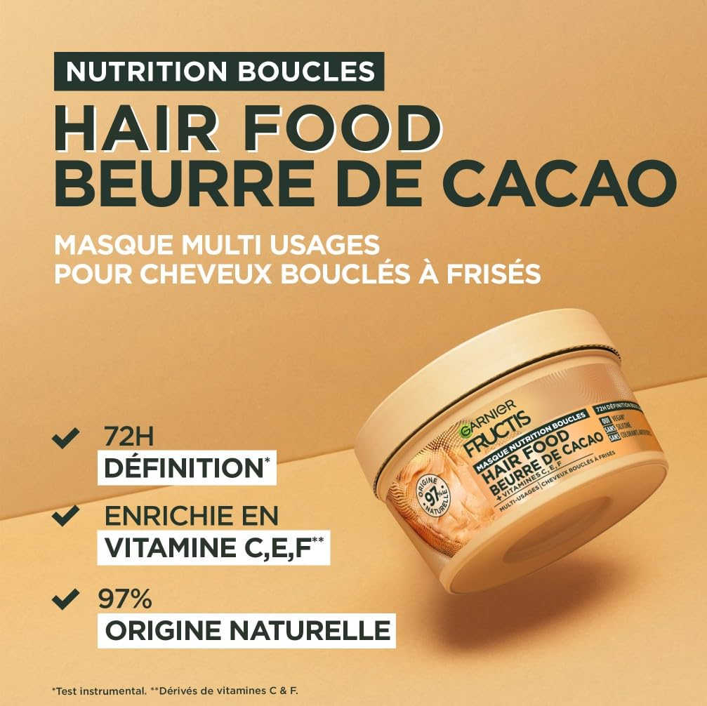 Garnier - Fructis Hair Food - Masque Nutrition Boucles au Beurre de Cacao - Formule Vegan à 97% d'Origine Naturelle - Pour Cheveux Bouclés à Frisés - 320 ml