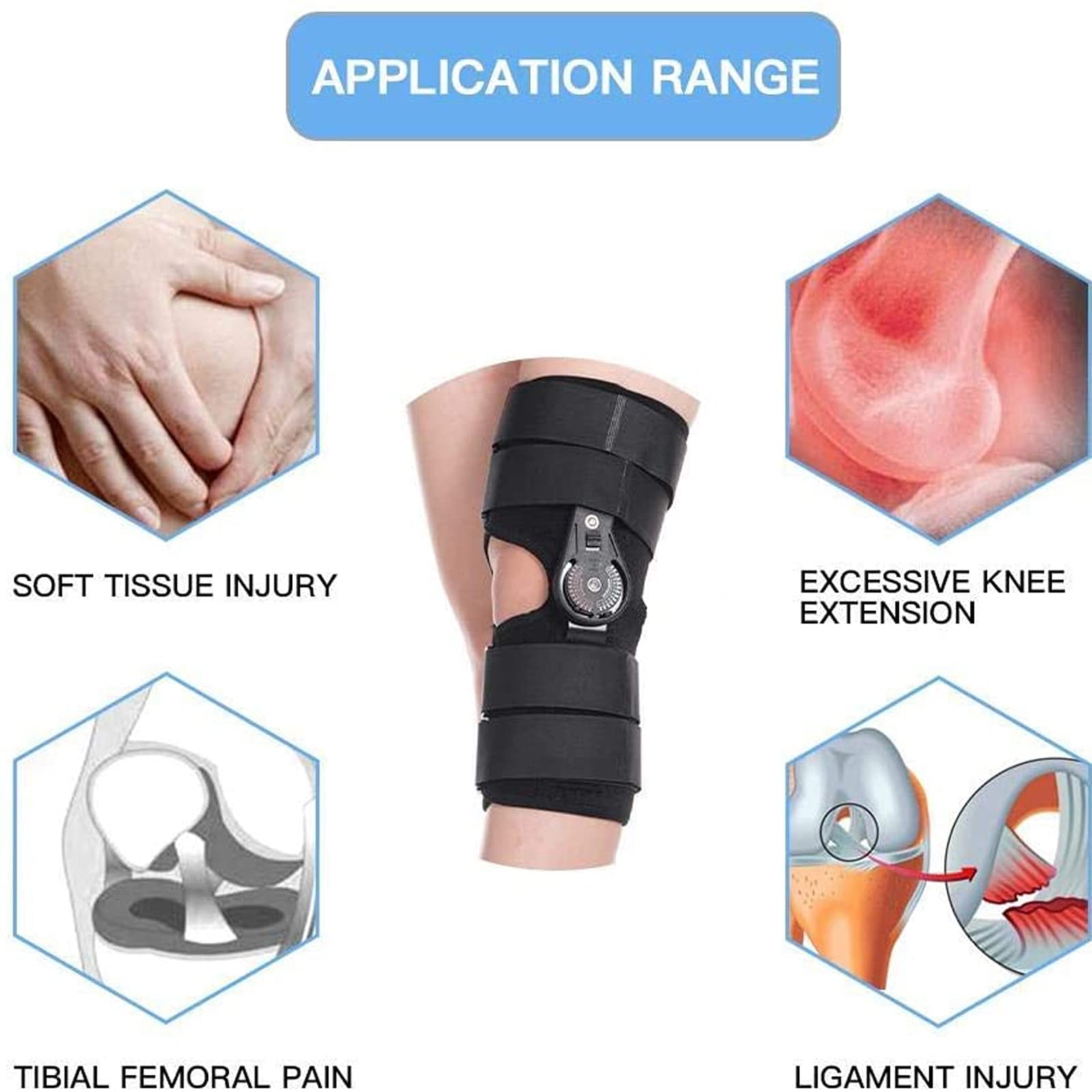 Soporte de Rodilla Ajustable con bisagra, férula de Rodilla, férula de Rodilla Recta Ligera, Tratamiento de hiperextensión y Bloqueo, osteoartritis, lágrimas de ligamento