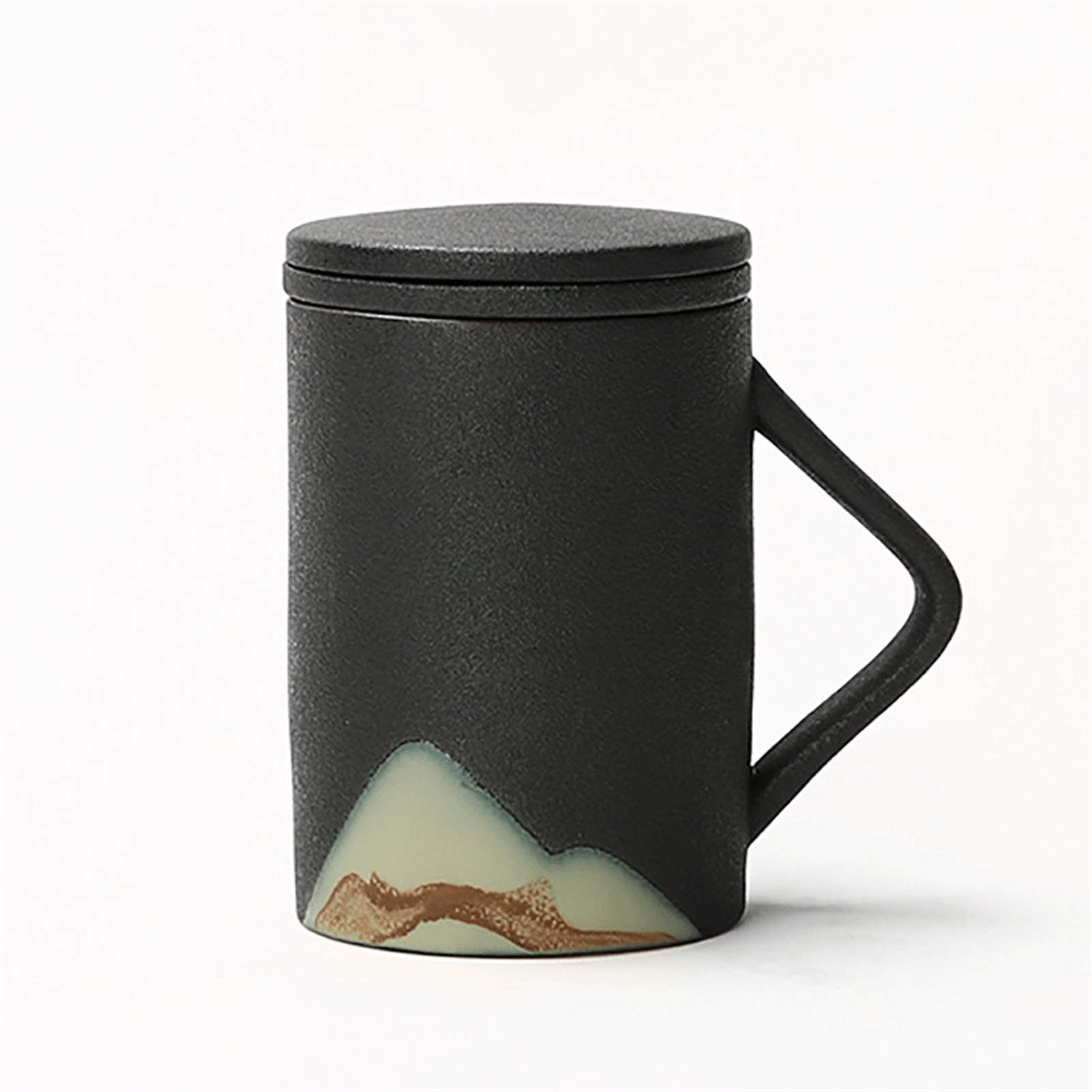 Kaffeetassen Einfache Keramische Tasse des Japanischen Stils Mit Deckel Büro Kreative Filter Teetasse Persönliche Haushalts-Teetasse 250ml Kaffeetasse (Color : Black)