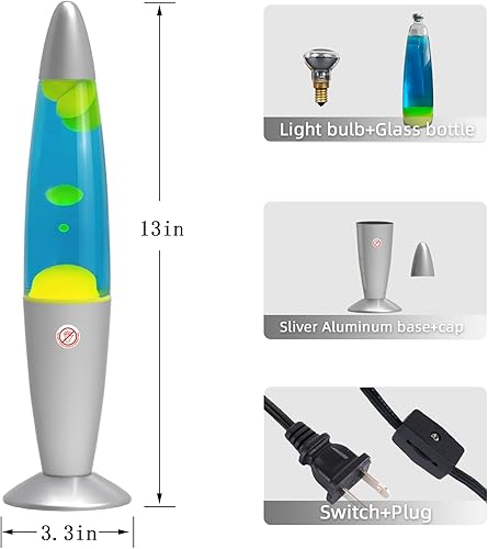 Miniatura 6 de Hermosa lámpara de magma con cera amarilla en líquido azul como flujos de magama, lámpara de movimiento líquido con base plateada adecuada para