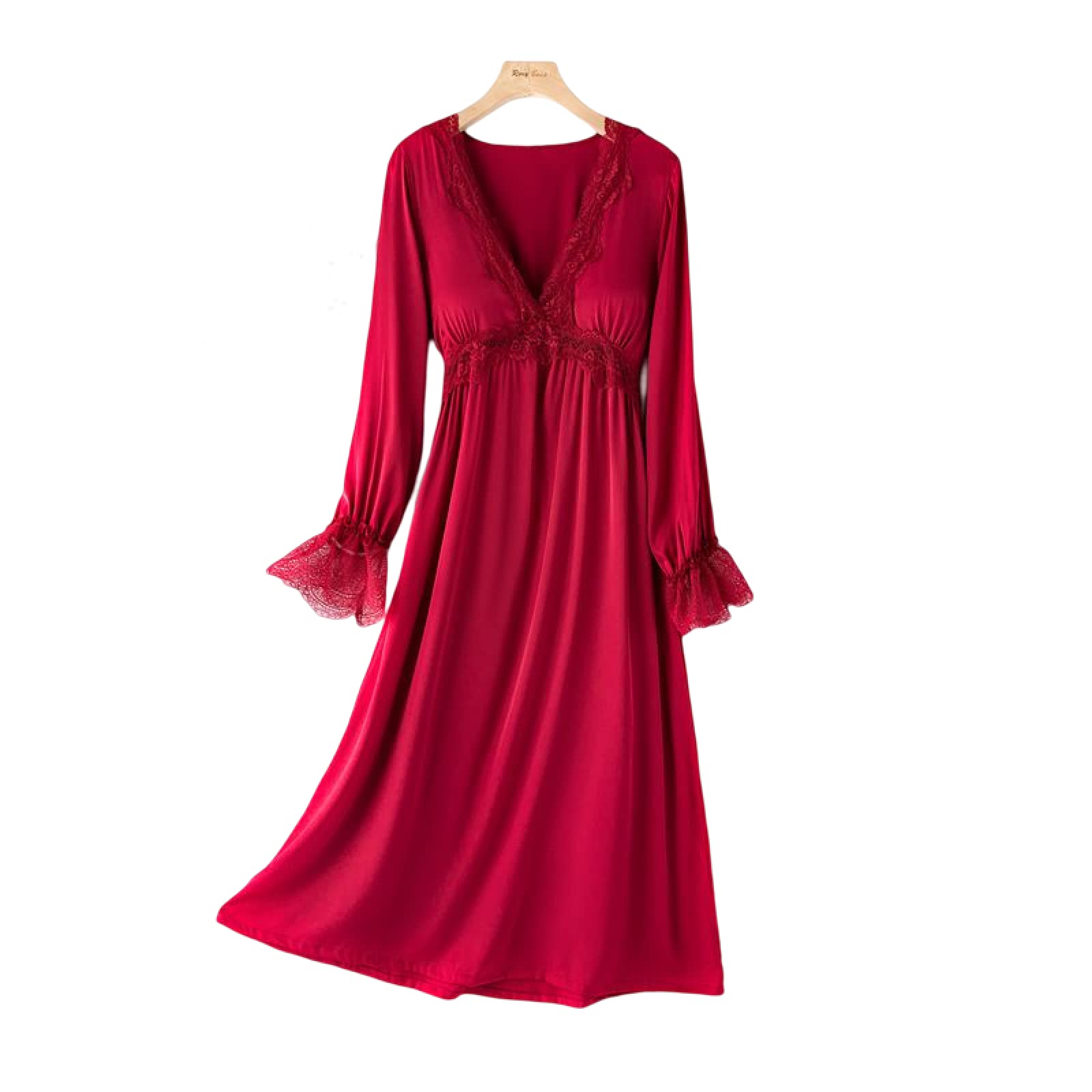 OFFSUM Camicia da Notte Donna - Camicia da Notte Sexy Classica con Scollo A V in Tinta Unita Camicia da Notte Elegante in Pizzo Dolce Primavera Estate Raso Abbigliamento da Notte Casual
