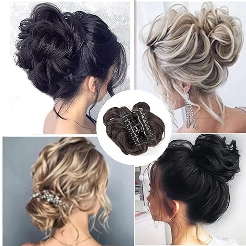 Miniatura 6 de AOSIWIG Seeano - 1 paquete de extensión de moño de pelo largo para moño desordenado, moño de barba larga, moño con clip para mujeres y niñas