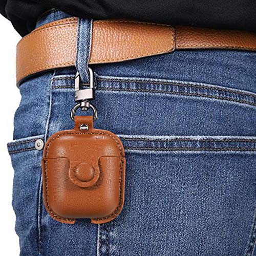 Maxjoy For Airpods Case Cover, Airpods 2 Case Leather Gen 2 Protective Cover With Keychain/Ear Hooks/Airpods Strap/Watch Band Holder/Earpods Case Compatible With Apple Airpods 2Nd 1St Generation,Brown #TOP6
