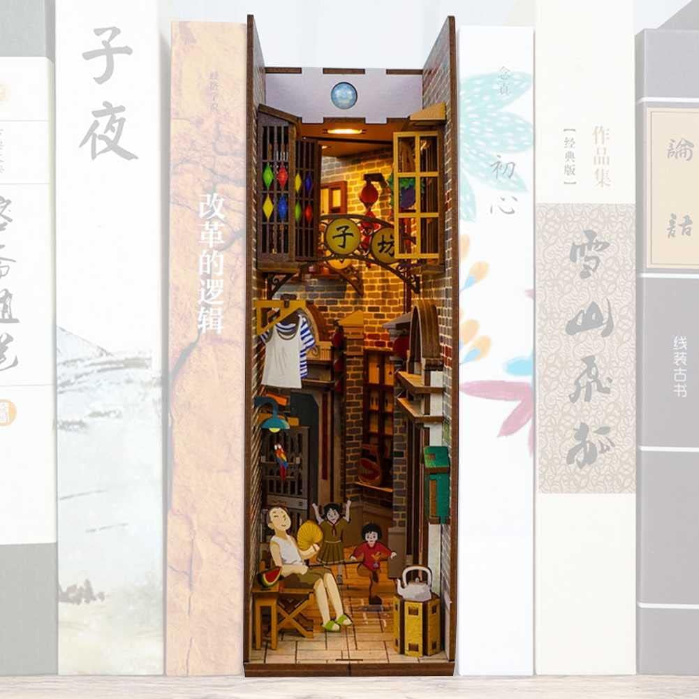 Amazon Com Sxfuture 3d Wooden Puzzle Book Nook Bookshelf Insert Alleyworld Bookshelf Insert With Led Induction Light And Beautiful Package Used To Organize And Decorate Bookshelves Home Kitchen
