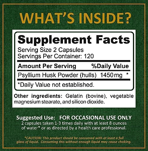 Potent Garden Psyllium Husk Capsules All Natural & Powerful Soluble Dietary Fiber Supplement Helps Support Regularity & Digestion, 240 Caps #TOP6