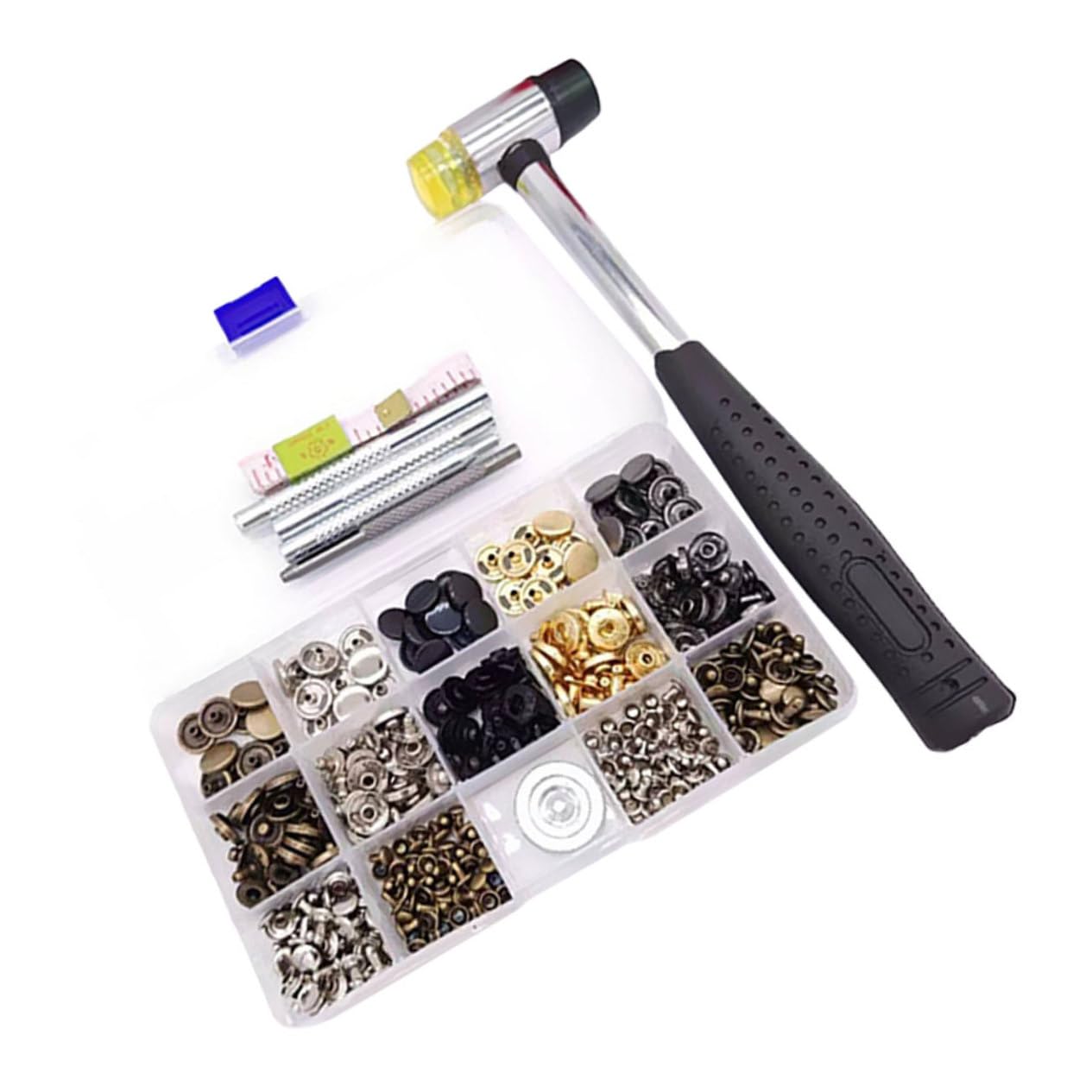 DIYEAH Bottoni Automatici in Ottone 12, 5mm 50 Set con Utensile | Cappotto e Tessuto, Superficie Liscia e Forma Tonda, Adatti a Progetti Artigianali e Lavori di Dettaglio