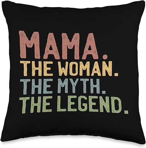 Mom Cloths Mama Mommy Momma Wife Family Gifts Mama The Woman The Myth The Legend Retro Mom Family Mother Throw Pillow, 16x16, Multicolor