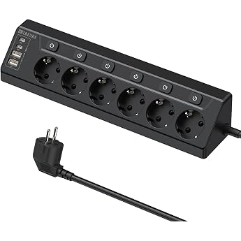 HITRENDS Corner Socket with USB 6-Way Table Socket Power Strip with Switch Multiple Socket Corner Power Strip with 2 USB and 2 Type-C 10 in 1 Surge Protection with 2 M Cable Black