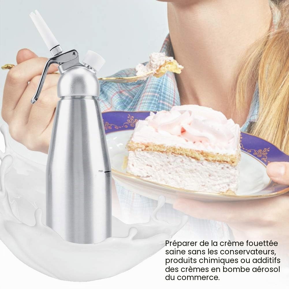Distributeur de crème, distributeur de crème fouettée professionnel 1L mousseur pour cuisine