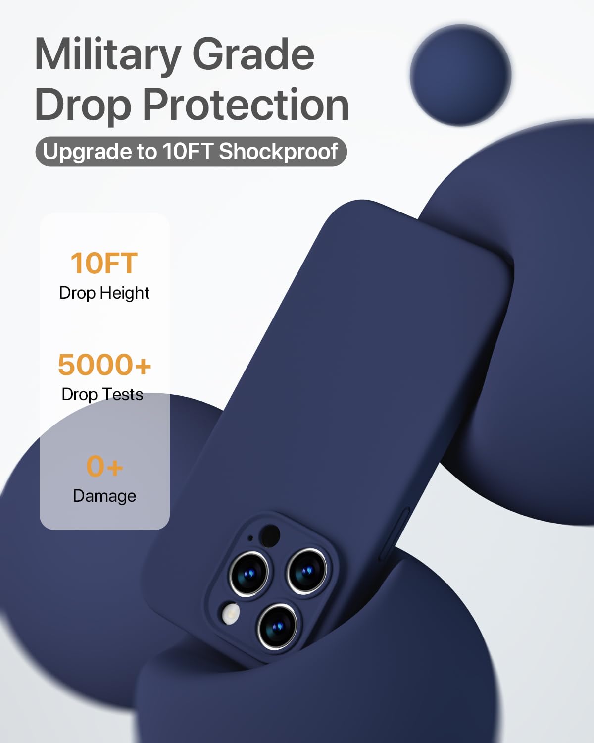 GOODVISH 3 in 1 Silicone Cover per iPhone 15 Pro 6.1" (2023), Custodia con 2 Pellicola Protettiva, Case per Cellulare Ultra Sottile Antiurto Resistente [Protezione Fotocamera], Blu Navy