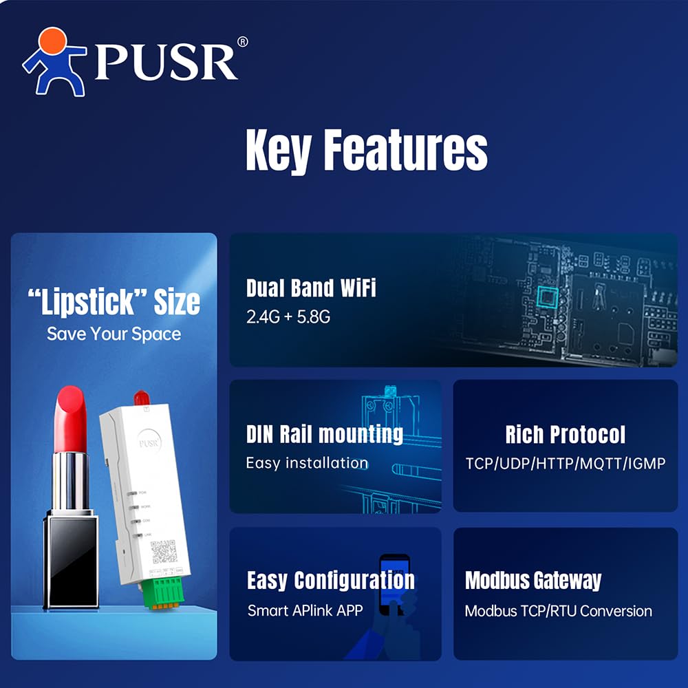 Din Rail Seriell zu Dual Band WiFi RS485 zu WiFi Konverter Modbus Gateway with MQTT IEEE802.11 a/b/g/n USR-DR164