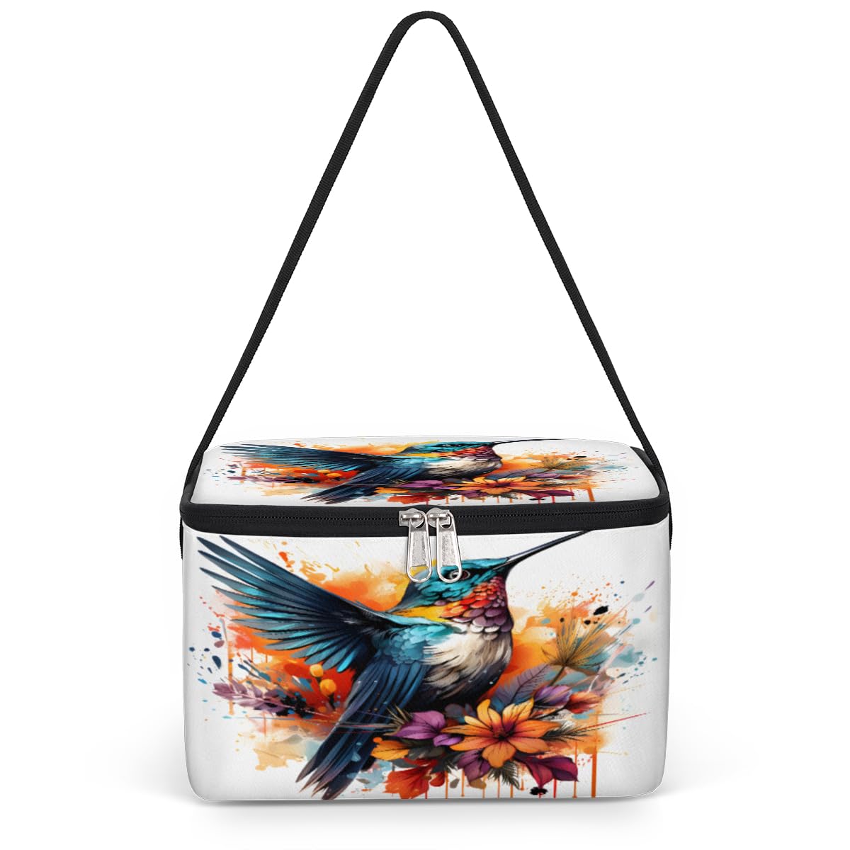 GzLeyigou Colibri Bird Lunch Bags for Women Men 9 Cans, Hot & Cold Food Delivery Bag Insulated Grocery Bag Insulated Lunch Box Floral Hummingbird Cooler Bag for Office Work Picnic Beach