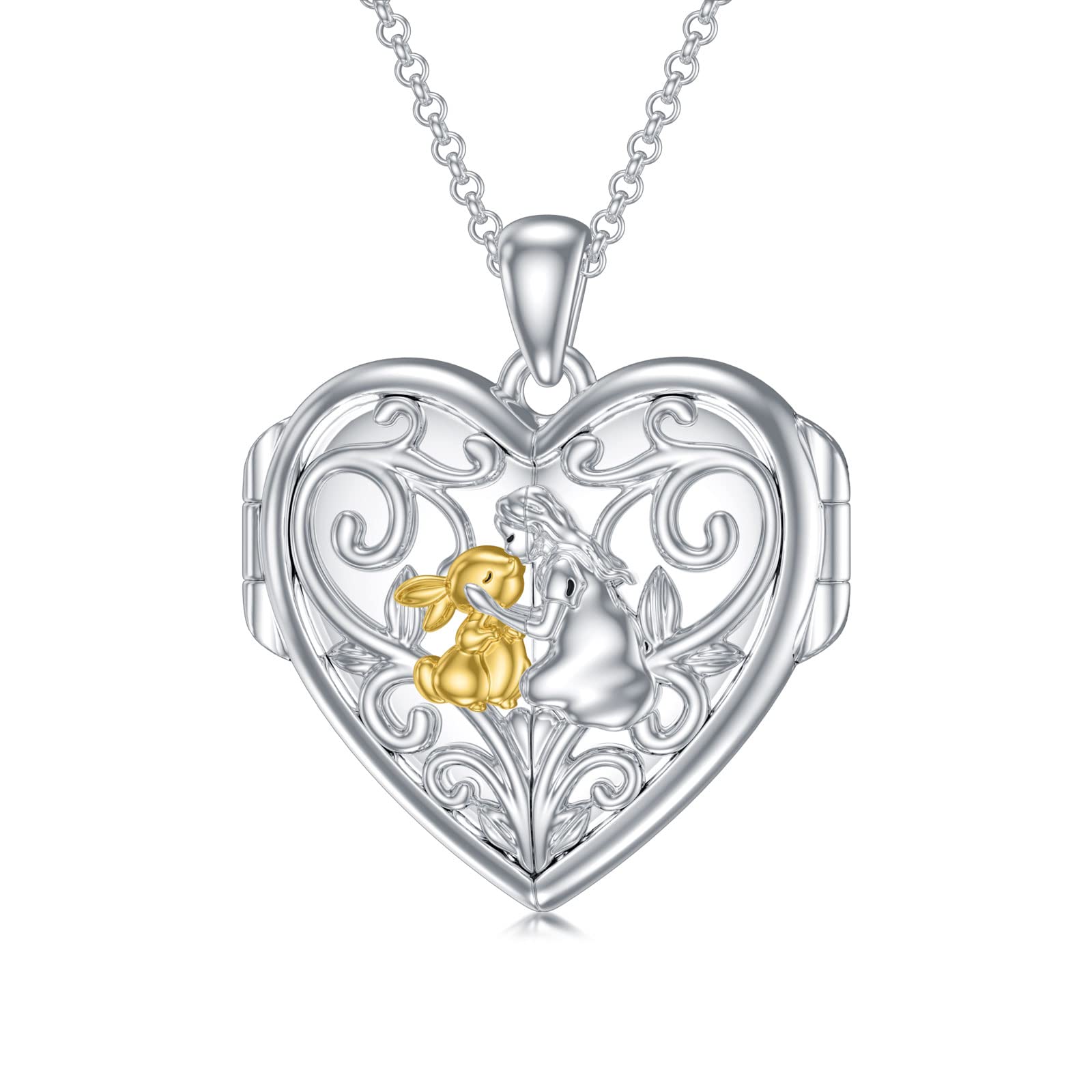 MISTBEE Rabbit Locket Necklace That Hold Pictures Sterling Silver Bunny and Girl Heart Photo Locket Pendant Jewelry Gifts for Women Girls