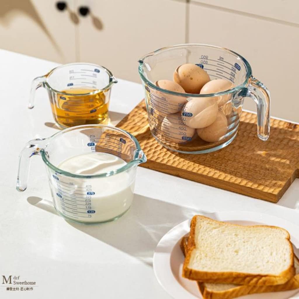 3pcs Glass Measuring Cups With Scale High Temperature Resistant Baking Tools High Borosilicate Food Grade Cups For Beating Egg Liquid