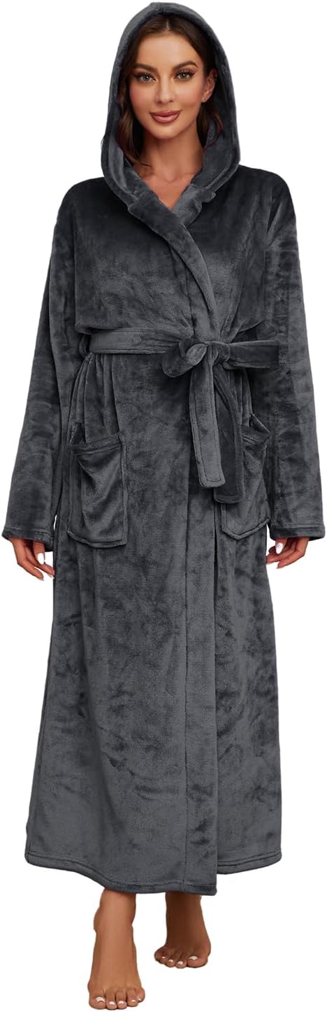 HEARTNICE Womens Long Hooded Robe, Soft Warm Fleece Bathrobes Full Length Plush House Coat - Image 7