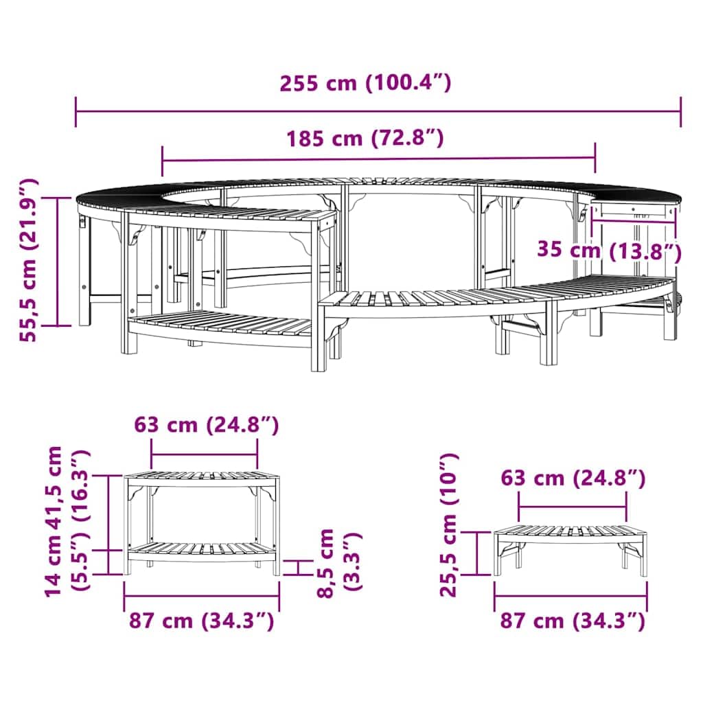 Bordo per vasca idromassaggio marrone, in legno massello di acacia, diametro 255 x 55,5 cm, per piscina, vasca idromassaggio, accessorio per esterni, durevole e decorativo per giardino e