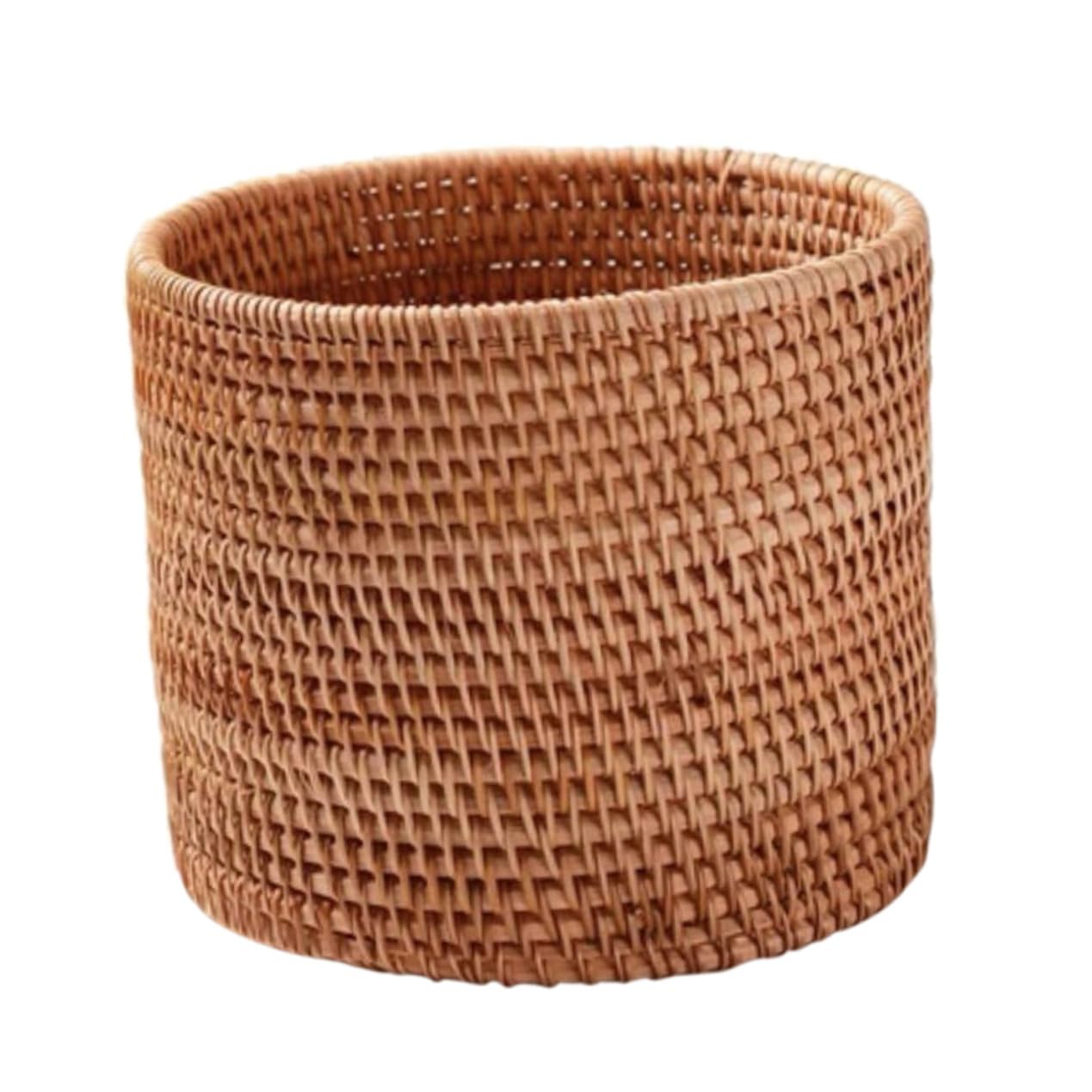 SHINEOFI Cestino in Rattan a Forma Rotonda Stile Pastorale Piccolo Portaoggetti Versatile per Casa e Scrivania Design Naturale e Decorativo per Organizzare Accessori e Rifiuti