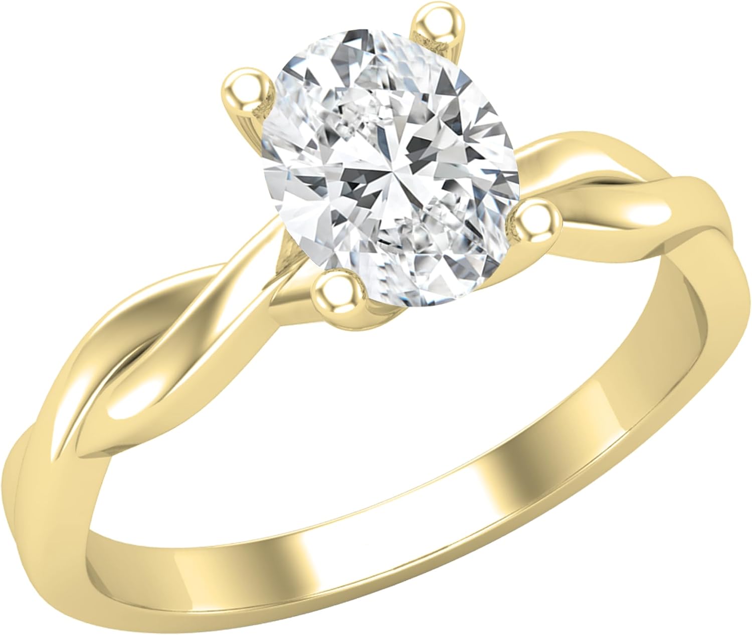 IGI Certified 0.75 Carat Oval Lab Grown White Diamond Twisted Solitaire Engagement Ring for Women in 14K Solid Gold