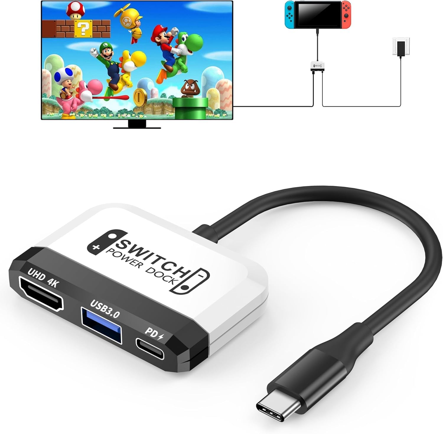 RREAKA Switch Dock for Nintendo Switch OLED, 3 in 1 TV Adapter with 4K HDMI, USB 3.0 Port, Type C 100W Charging, Portable Docking Station for Travel,