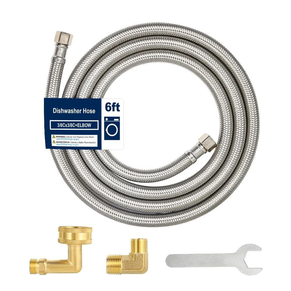 Tuyau de lave-vaisselle tressé inox résistant pression coude 90 degrés 1m80