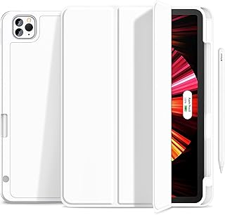 Gahwa New iPad Pro 11 Inch Case 2022(4th Gen)/2021(3rd Gen)/2020(2nd Gen)/2018(1st Gen) with Pencil Holder, Smart iPad Case with Auto Sleep/Wake [Support Touch ID and 2nd Gen Pencil Charging](White)