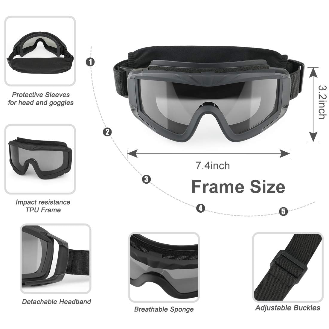 Feyachi Gafas de airsoft tácticas con 3 lentes intercambiables protección UV400 antivaho para tiro caza paintball