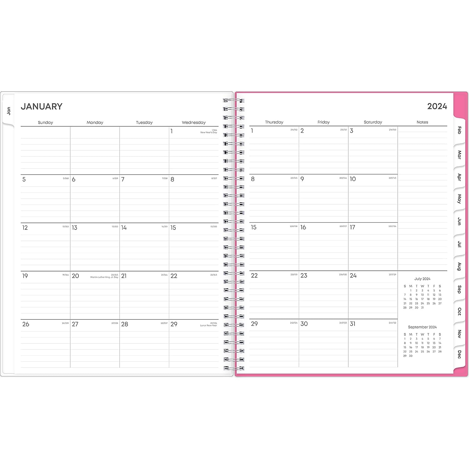 Blue Sky - Calendario settimanale 2025/mensile, 21 x 28 cm, colore: trasparente/orchidea, da gennaio a dicembre