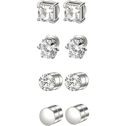 Magnetic Earrings Set for Men, Silver