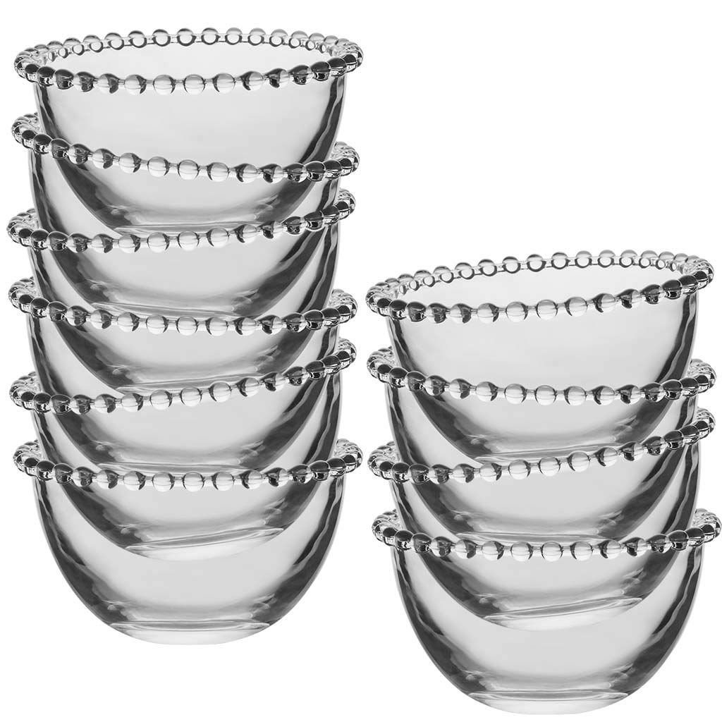 Set of 10 Glass Bowls Beaded Edge Dessert Bowls Alfresco Dining Tableware