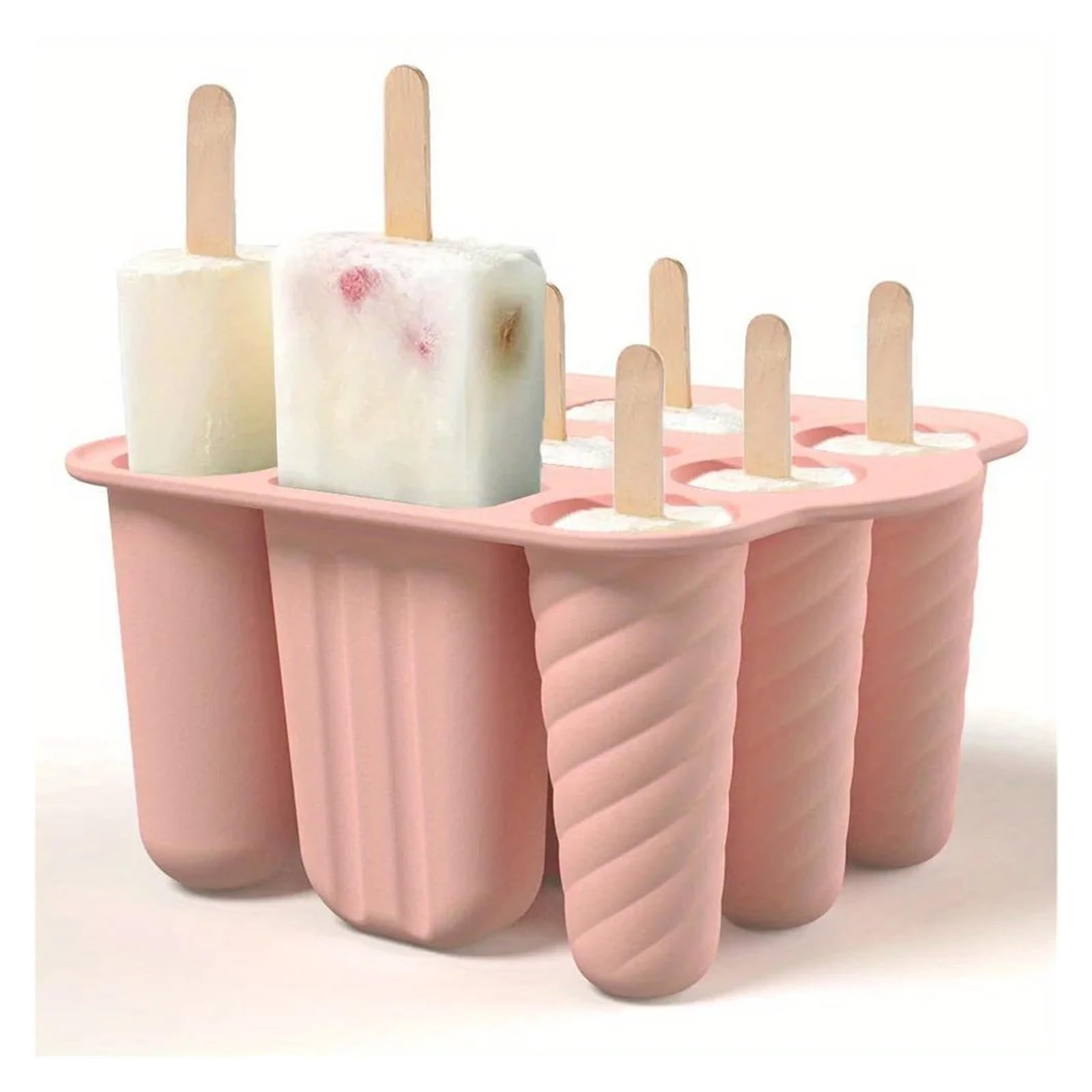 Stampo for ghiaccioli, riutilizzabile, facile da rilasciare, in silicone, creatore fatto in casa, vassoi for con 50 bastoncini di(Pink B)