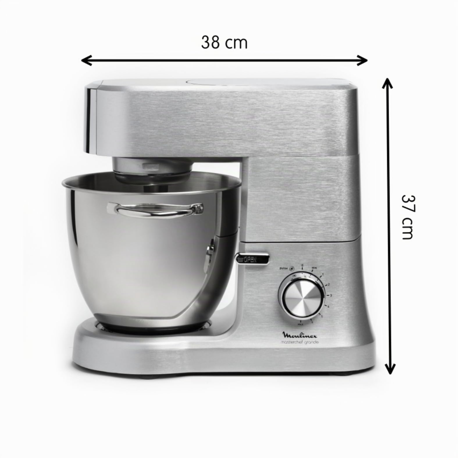 Moulinex Robot pâtissier, Bol XXL inox 6,7 L, 1500 W, 10 vitesses + fonction Pulse, Corps en fonte d'aluminium, Kit de pâtisserie premium, Masterchef Grande gris QA810D01