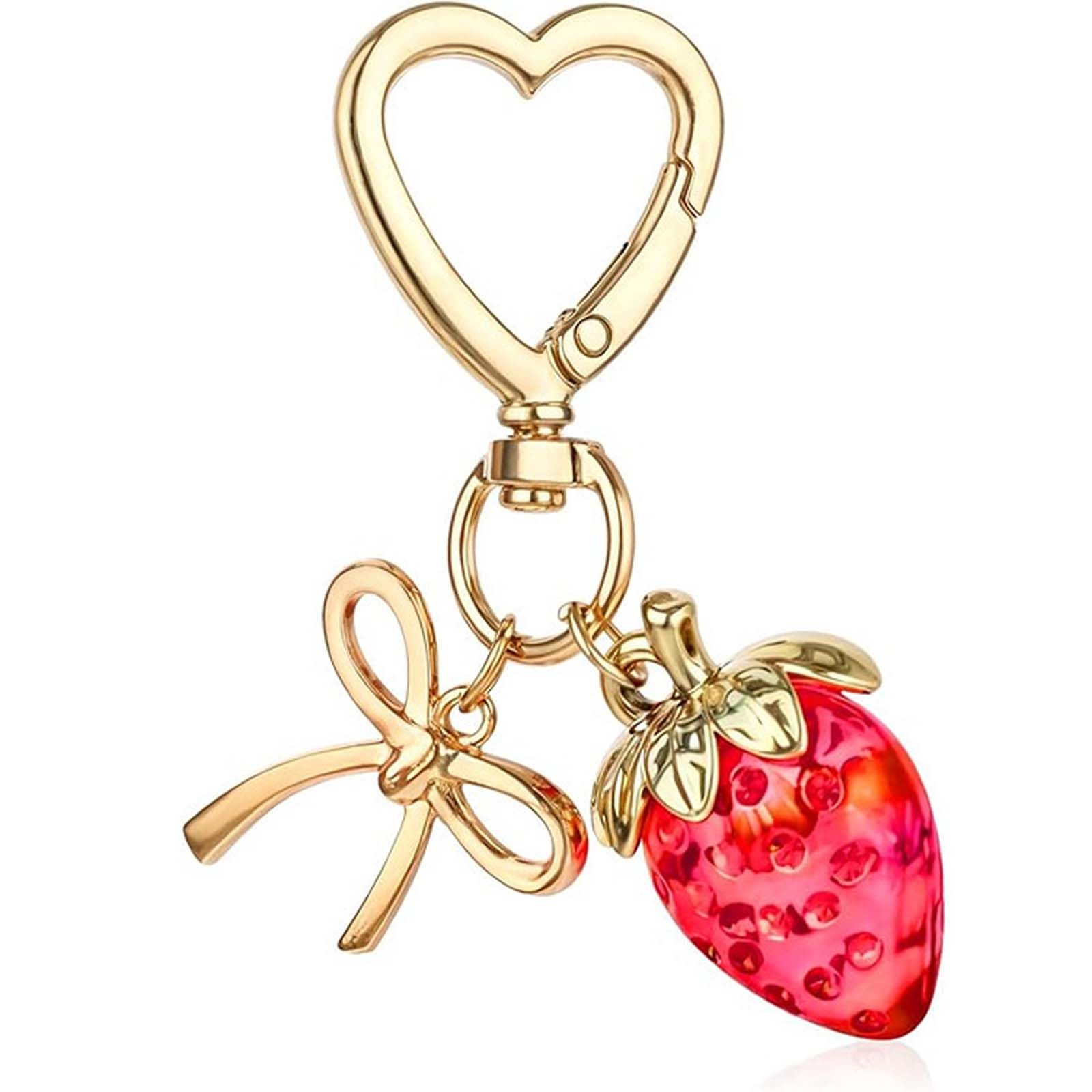 Glimbely Strawberry Keychain Cute Strawberry Bag Purse Charms with Bowknot Pendant Purse Handbags Car Keys Accessories for Women (Red)
