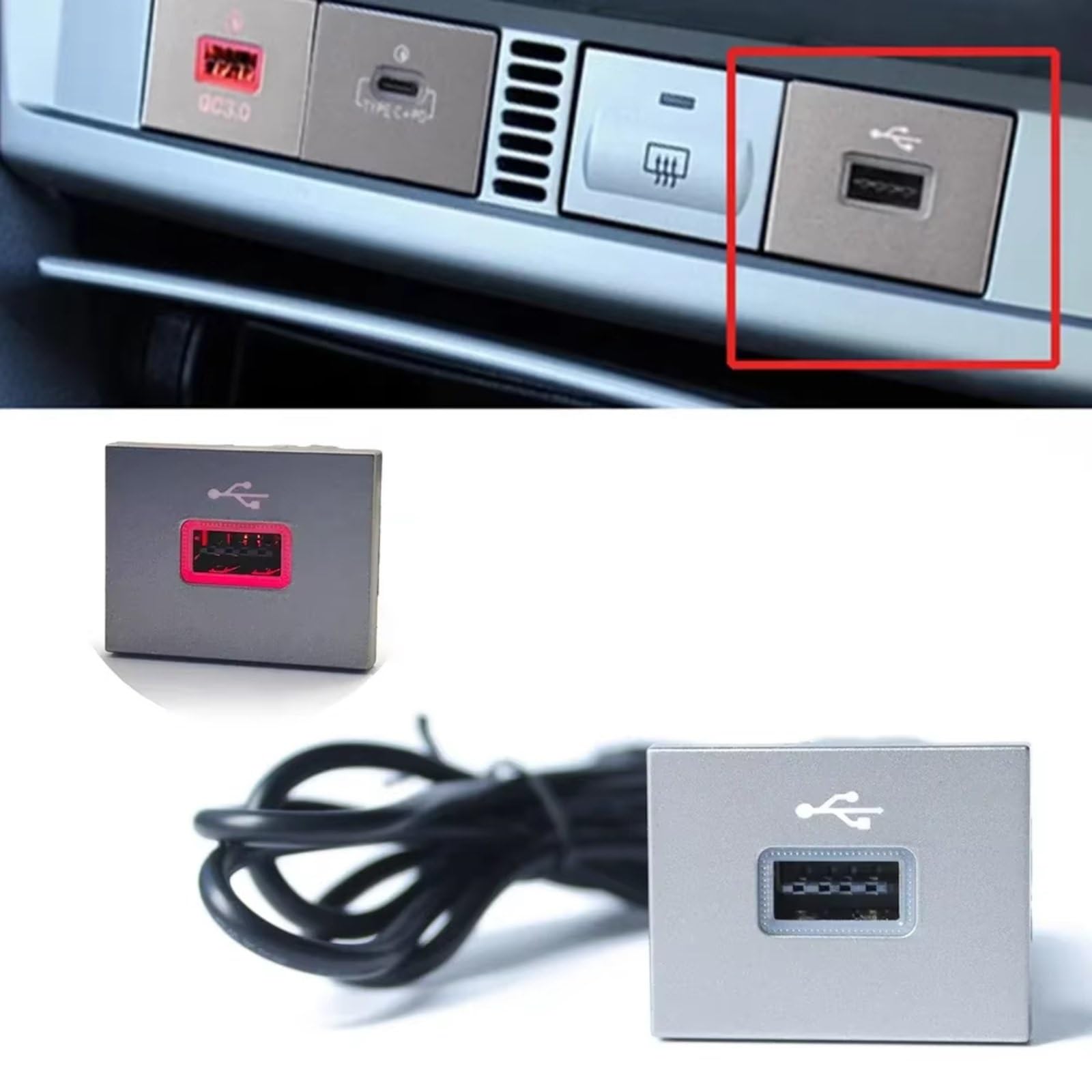Konsole USB-Buchse Kompatibel Mit Ford Für Focus 2 Für Mk2 2009–2011 Auto Dual Für Typ-C Schnellladegerät Schnittstellenbuchse Mobiltelefon USB-Ladeanschluss