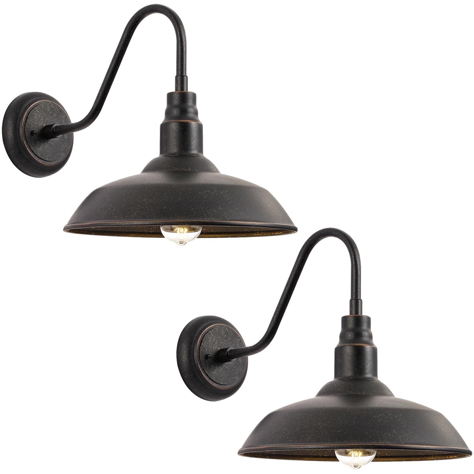 14in Outdoor Gooseneck Barn Light for Garage, 2 Pack Bronze Exterior Wall Lights Fixture for Porch, Outside Farmhouse Wall Sconce for Patio, Cabin, Entryway