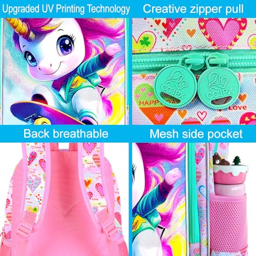 Image of 16 inch Unicorn Backpack for Girls, 3Pcs School Backpacks Set for Elementary Preschool Kindergarten, Kids Bookbag with Lunch Box (Pink)