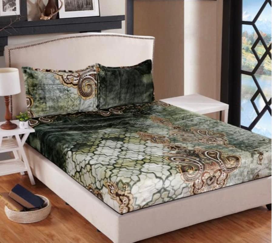 ELSTONE HOME with DeviceELSTONE HOME with Device Fleece Winter King Size Woolen Warm Double Bed Bedsheet/Velvet Bedsheet for Winter with 2 Pillow Covers/Heavy Stuff Bedsheet - 228 X 269 Cm, Multicolor#31