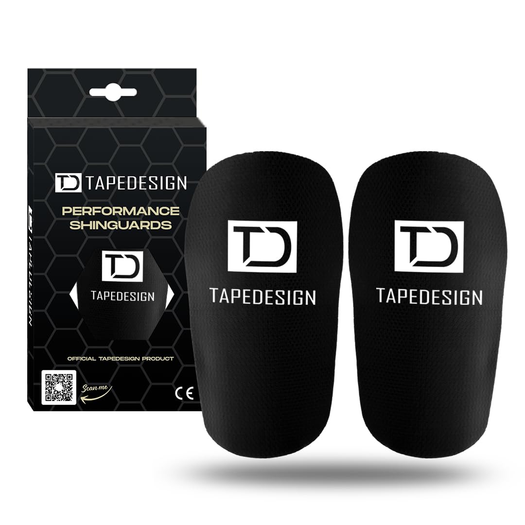 TAPEDESIGN® - Performance Shinguards 2.0 (Black Edition) Schienbeinschoner Fußball Herren Damen Kinder Schwarz Shin Pads für Fussball-Stutzen individuell anpassbar Schienbein-Schützer rutschfest