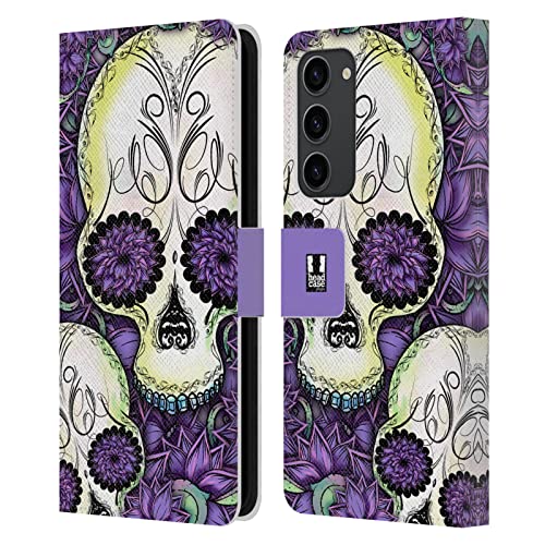Carcasa de cuero premium Samsung Galaxy S23+ 5G acabado artesanal florido de las calaveras