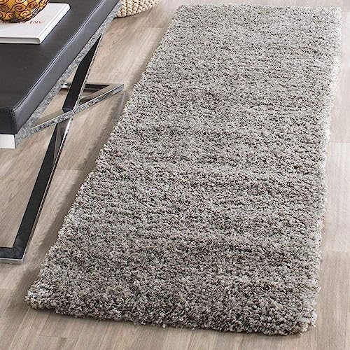 Image of Soft Plain Shaggy Rugs and Carpet for Bedroom Living Room 2x5 Feet Silver Color