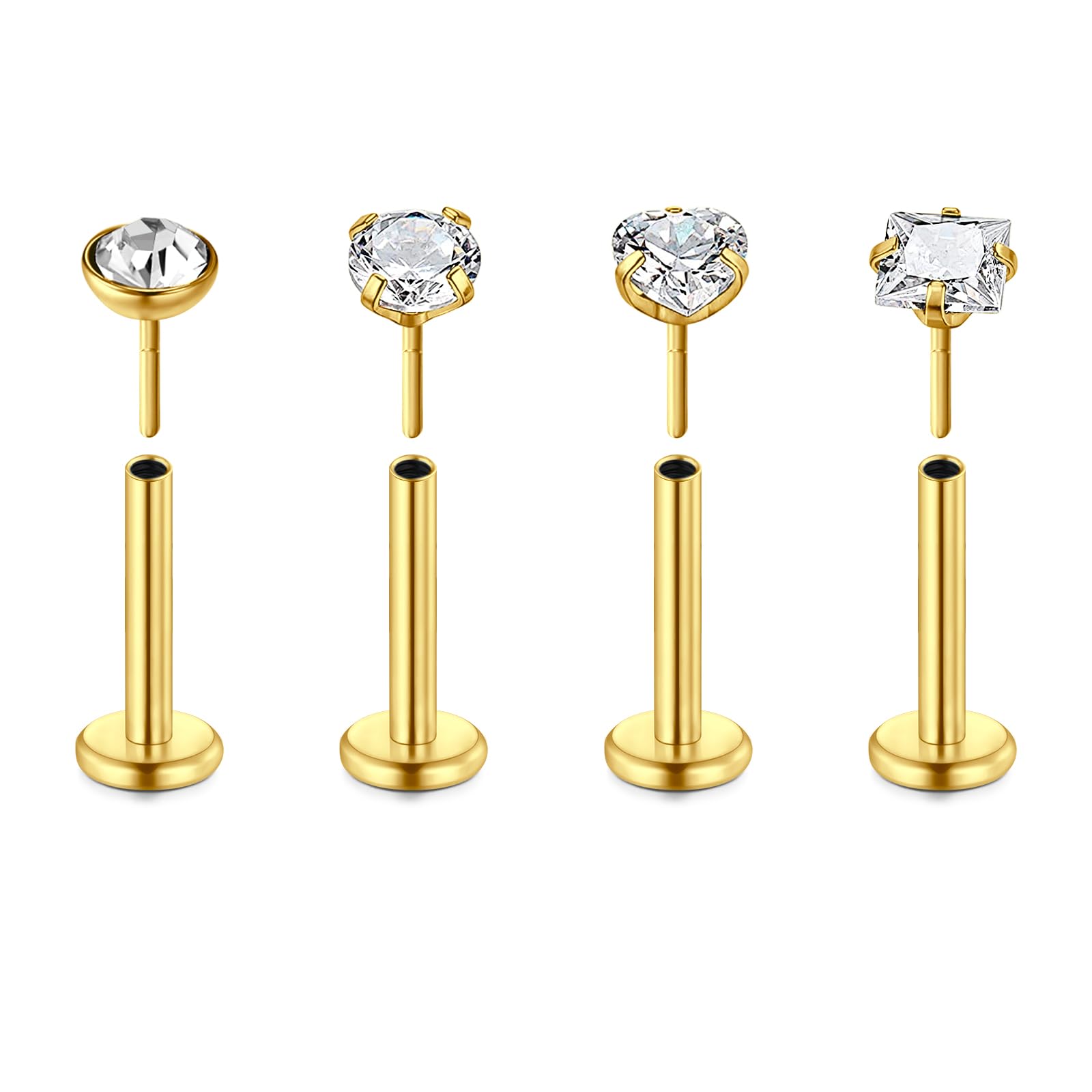 Rajnard 16G Labio Studs Push In Tragus Helix Pendientes 6/8/10mm de Acero Inoxidable de la Nariz Studs Plata Oro Labret Piercing Bares Joyería para Mujeres Hombres