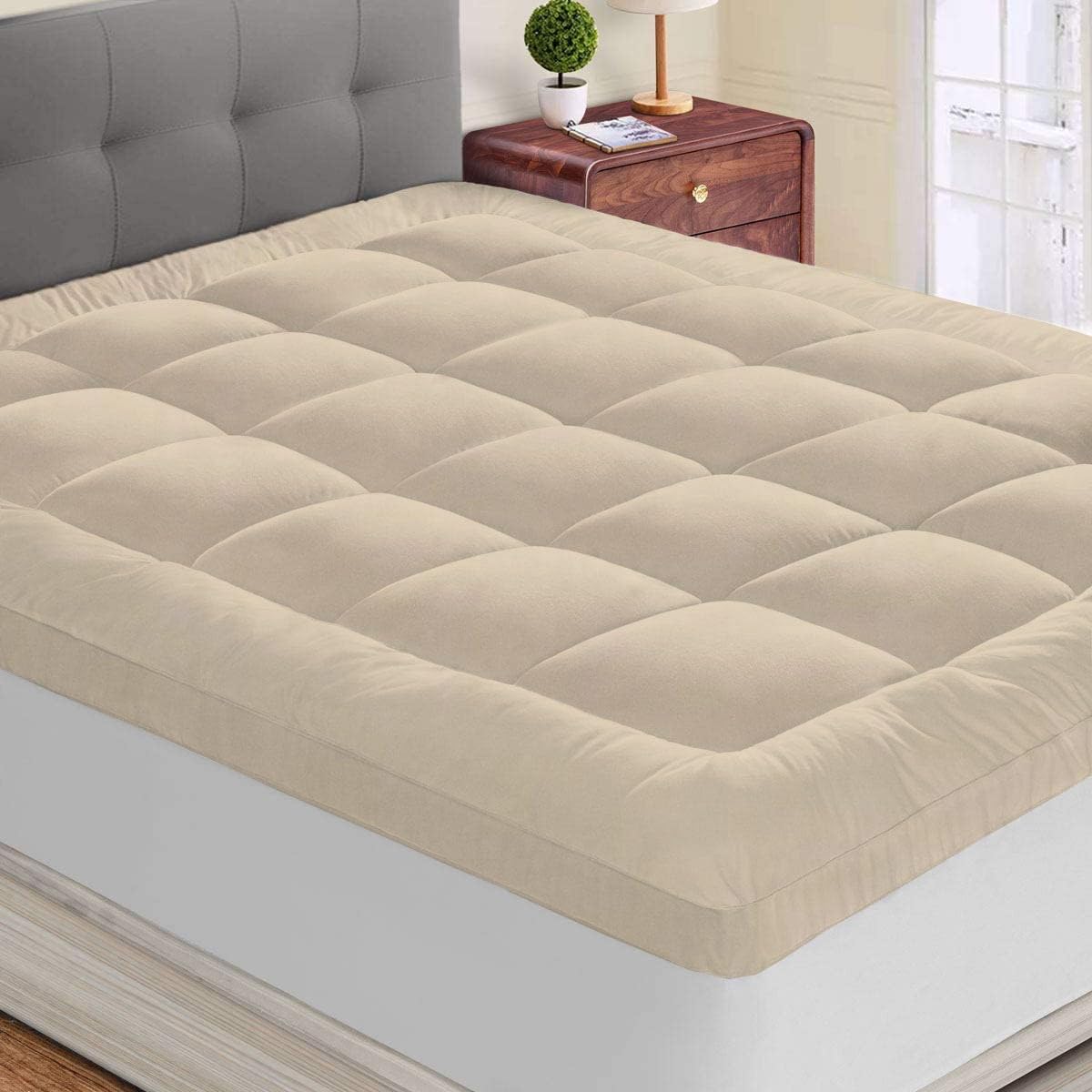 600 GSM Microfiber 5 Star Cotton Standard Bed Soft Waterproof Quilted Mattress Padding/Topper. Comfortable for Better Sleep -Beige Colour of Queen Size 60x78 Inch-image-40