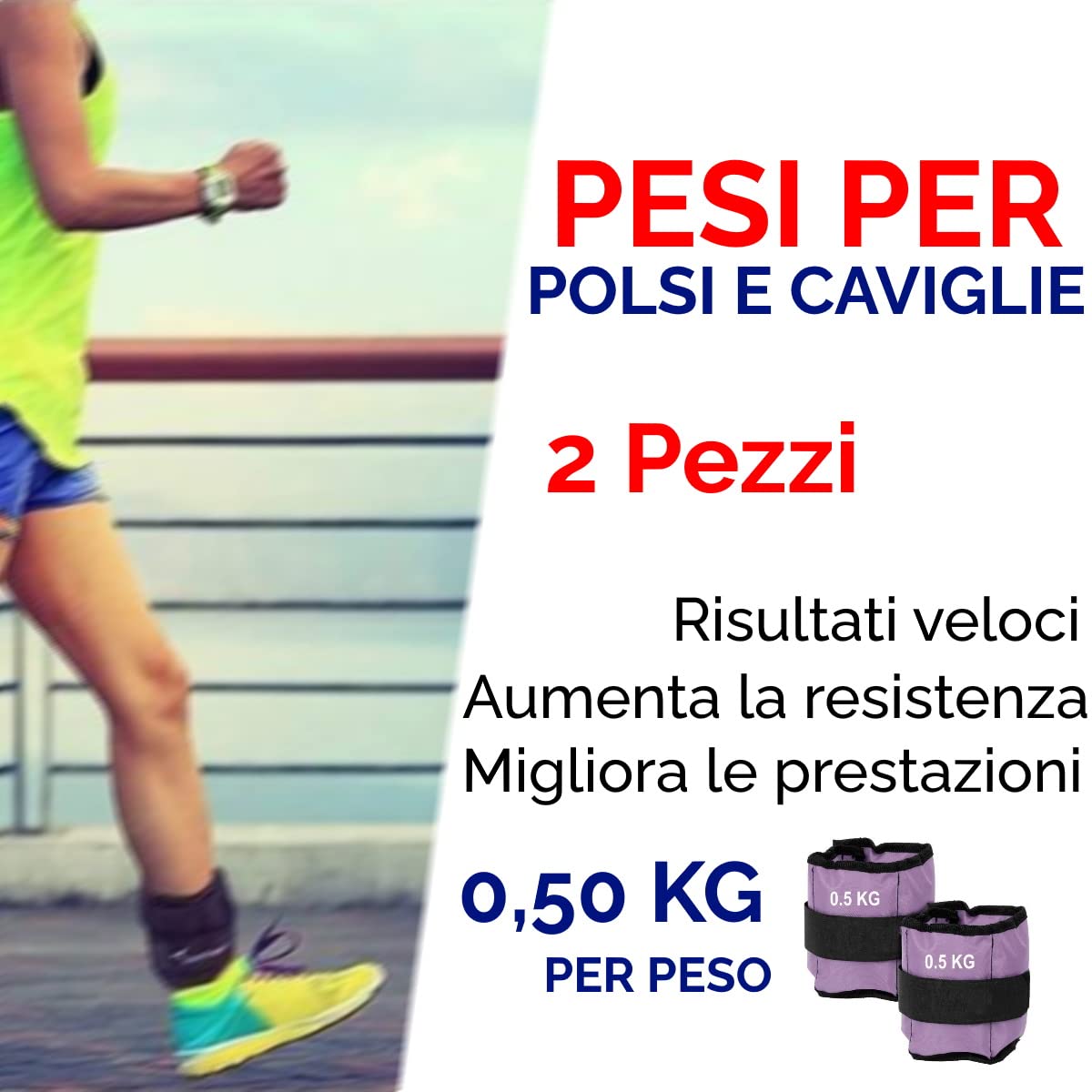 FFitness Pesi per Polsi e Caviglie (2 x 0.50 kg) Wrist/Ankle Weights con Cinturino Regolabile a Strappo