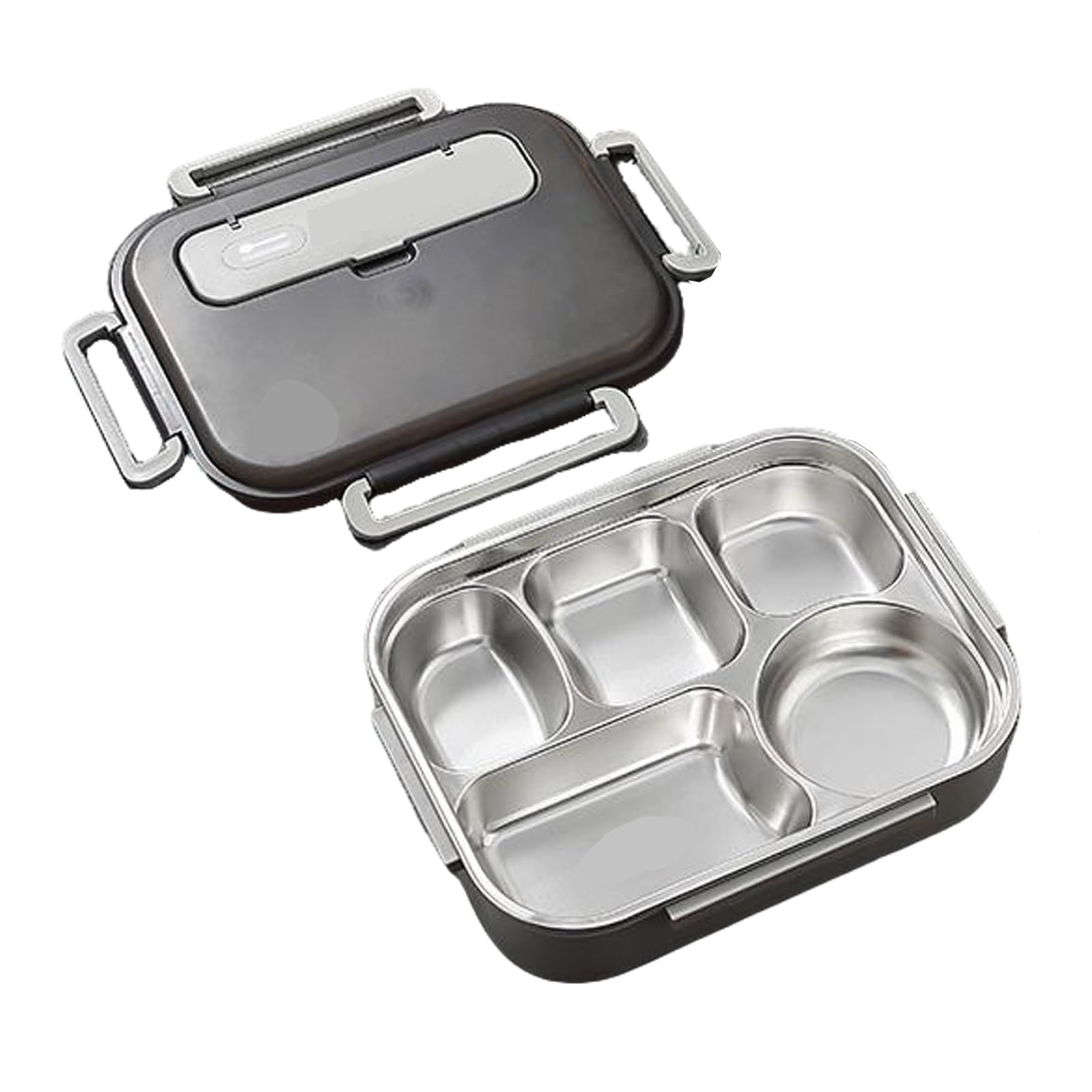 MRKU Fiambrera Grande de Acero Inoxidable 316 para Adultos, a Prueba de Fugas, con 5 Compartimentos, Bolsa isotérmica, tazón para Sopa y Cubiertos.