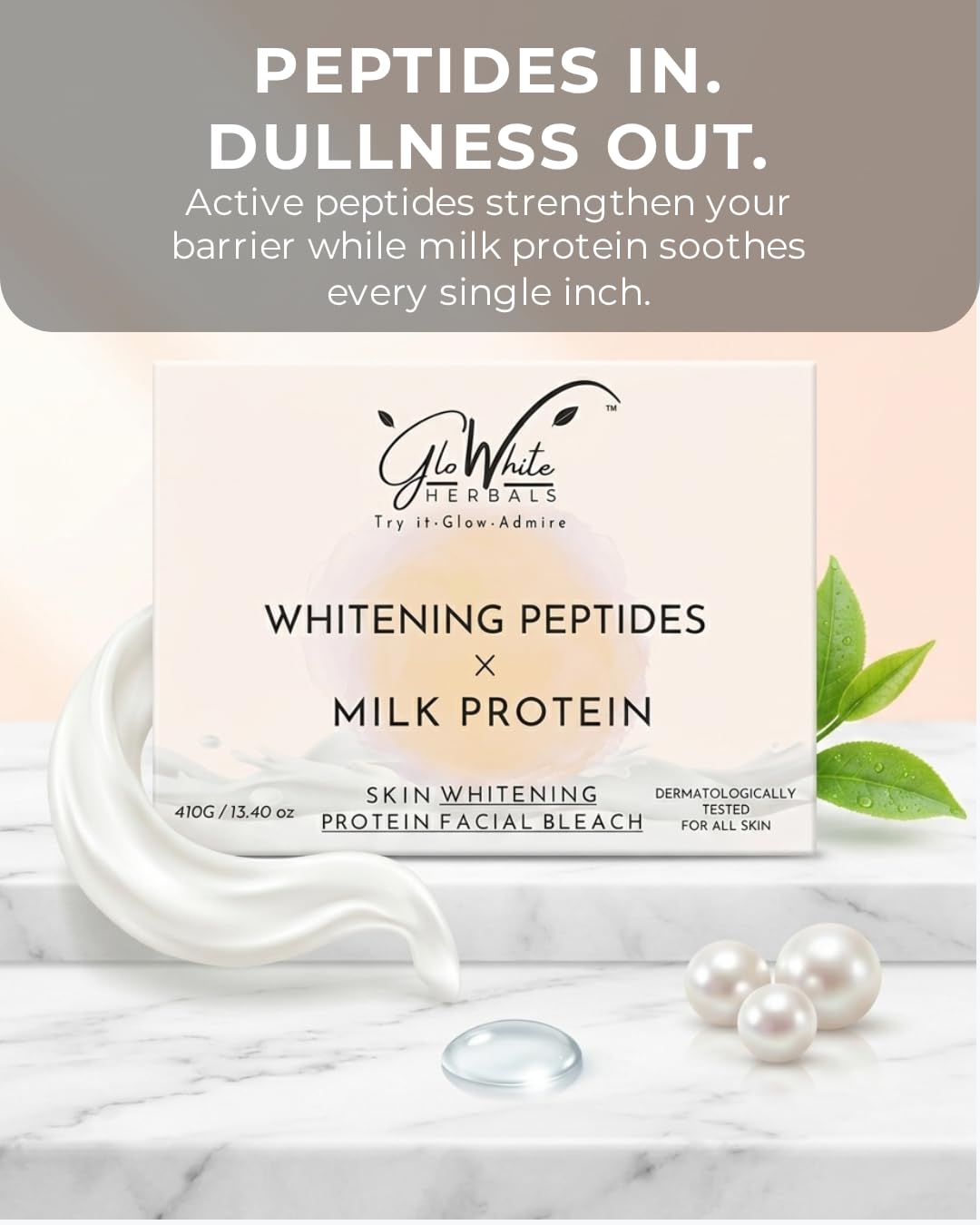 GloWhite Herbals Advance Skin Whitening Bleach For Face | 1st Dermatologically Tested No-Itching Gentle Bleach For Women | Enriched With Milk Protein & Whitening Peptides | With Pre Cream & Post Serum | 410g 4