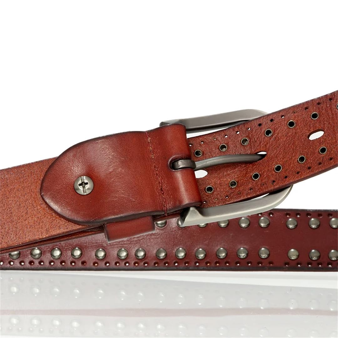 Cinturón de piel auténtica con remache punk para mujer, cinturón vintage de piel de vaca para jeans