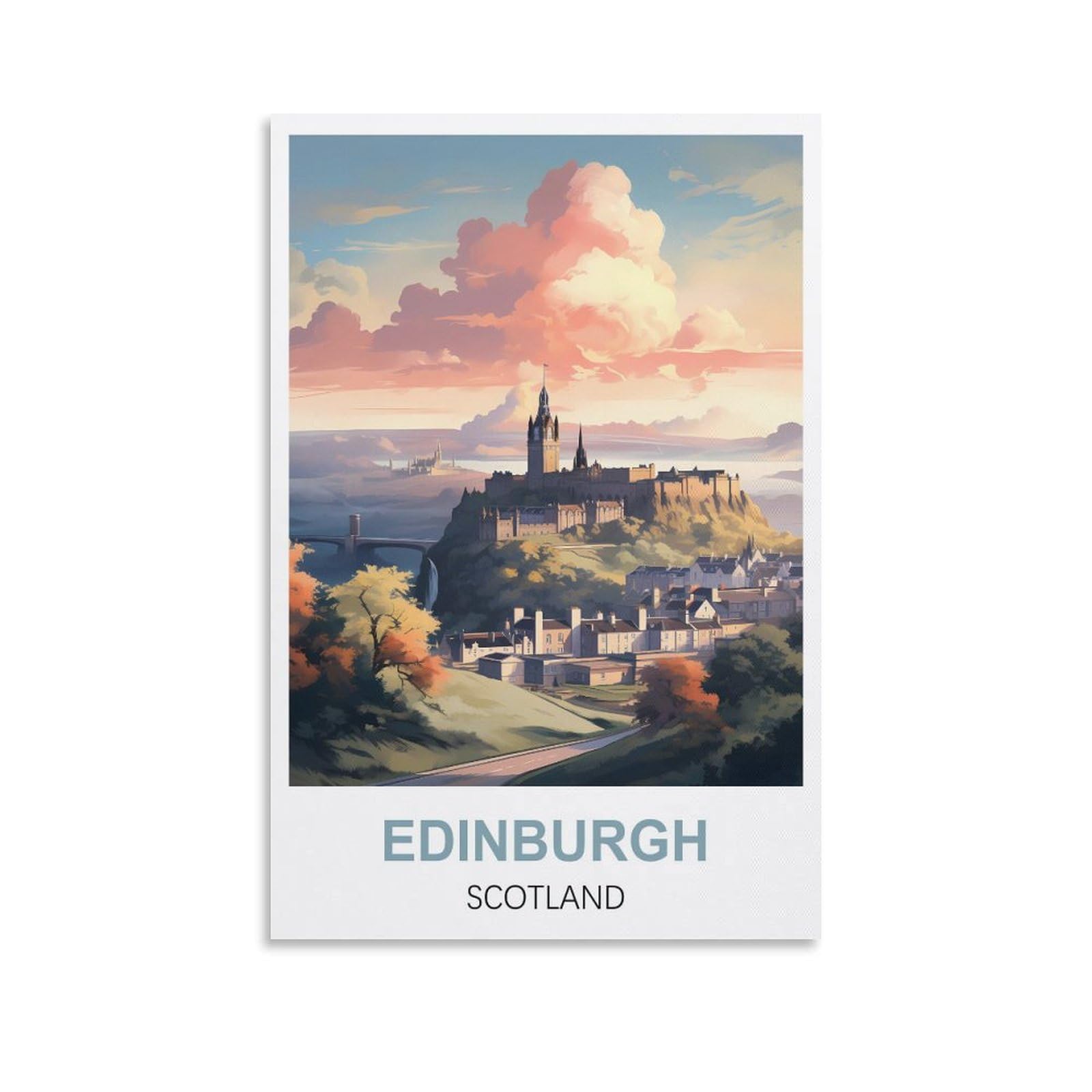 Whcheeh Unframe-Style Edinburgh Scotland Vintage Travel Poster 12X18inch(30X45cm) Canvas Art Print Wall Art Decor Picture